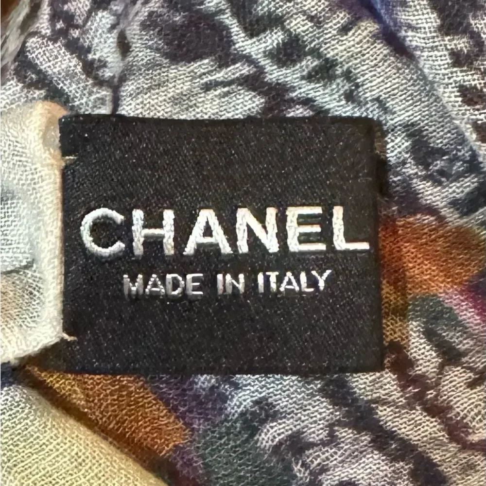 Auth Chanel Multicolor Cashmere Modal Silk Blend Striped Wrap Shawl Stole Scarf
